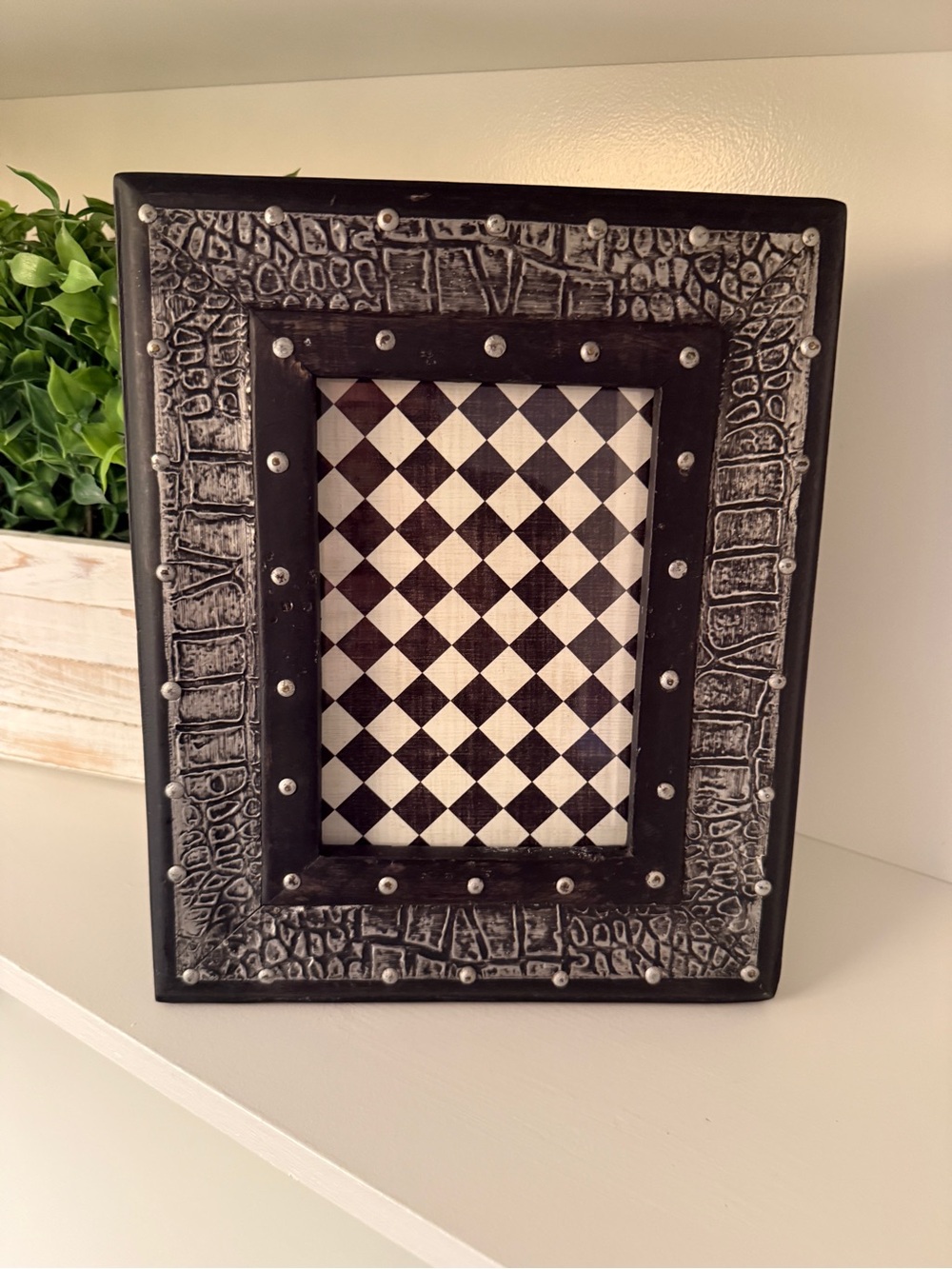 Rustic Industrial Black Distressed 3x5 Picture Frame Faux Rivet Farmhouse Decor